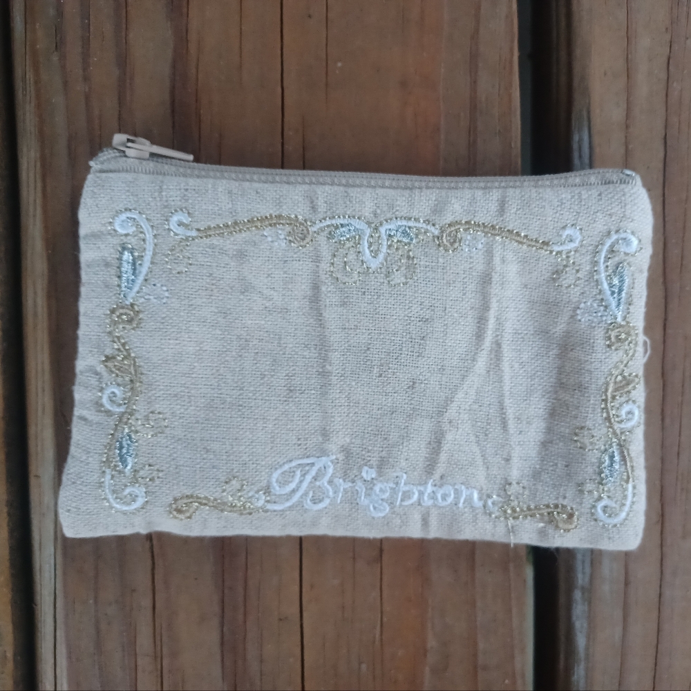 Brighton Embroidered padded zip Linen pouch